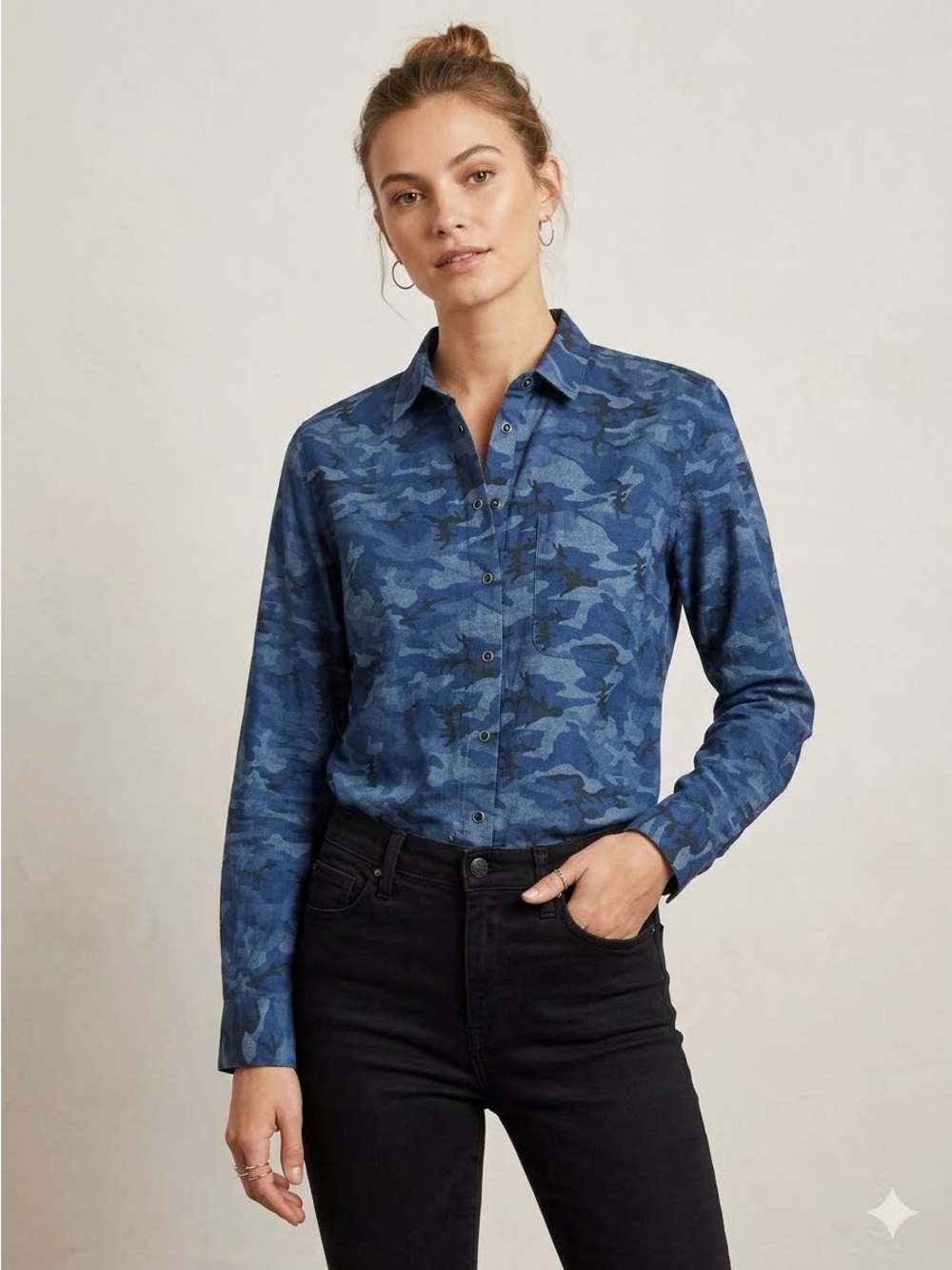 ATM Antonio Thomas Melilo Camo Boyfriend Shirt In Royal Blue Combo size small